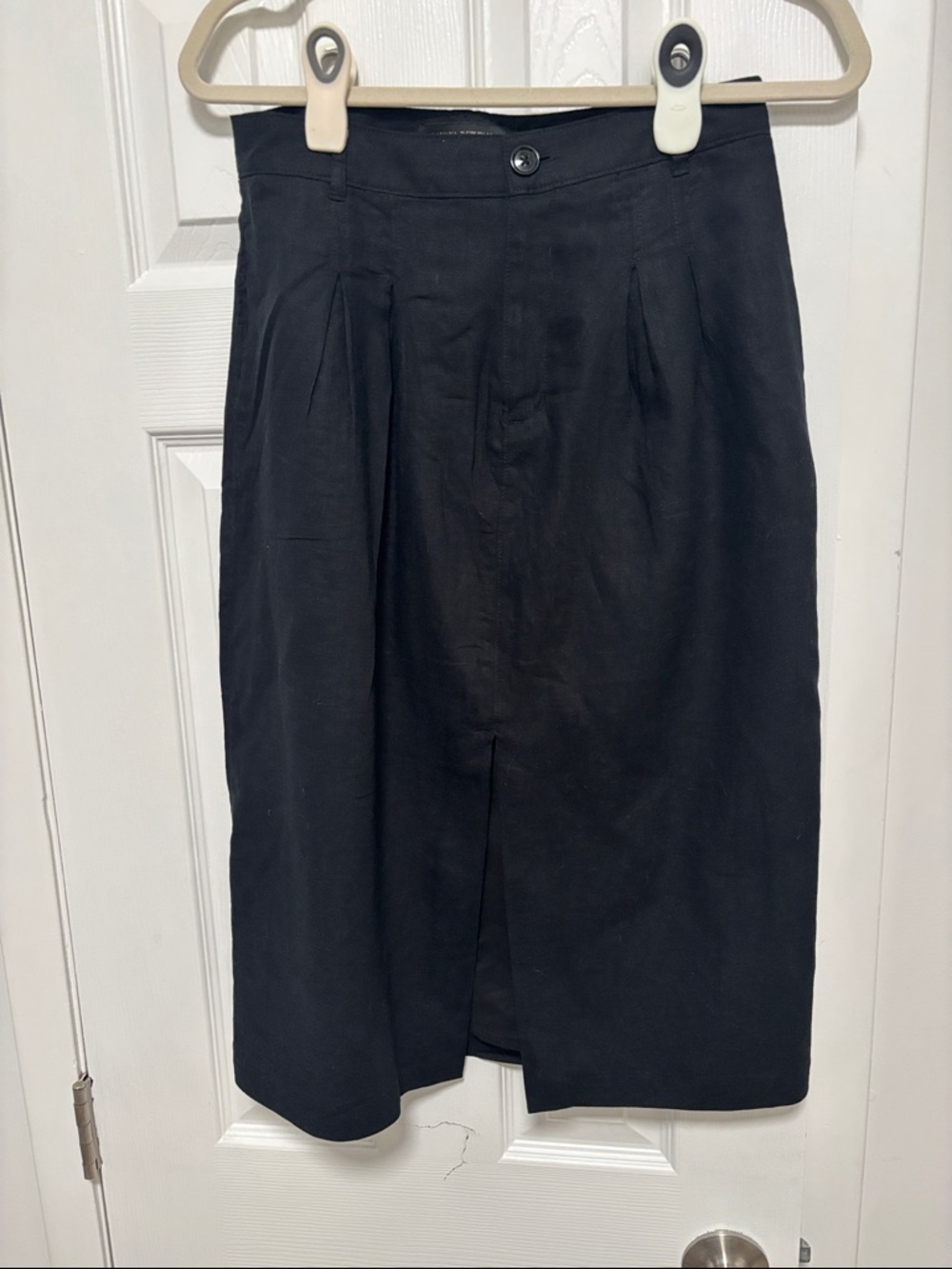 Banana Republic Factory Black Midi Skirt with Front Slit and Pleats